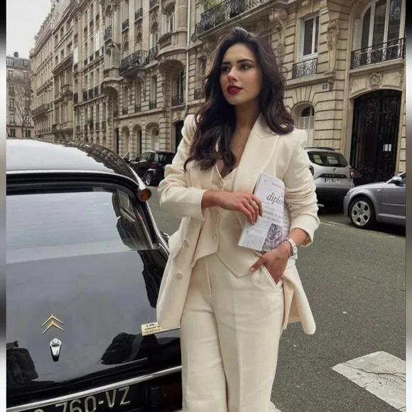 ZARA DOUBLE BREASTED LONG BLAZER COAT JACKET ECRU XS - Picture 8 of 12